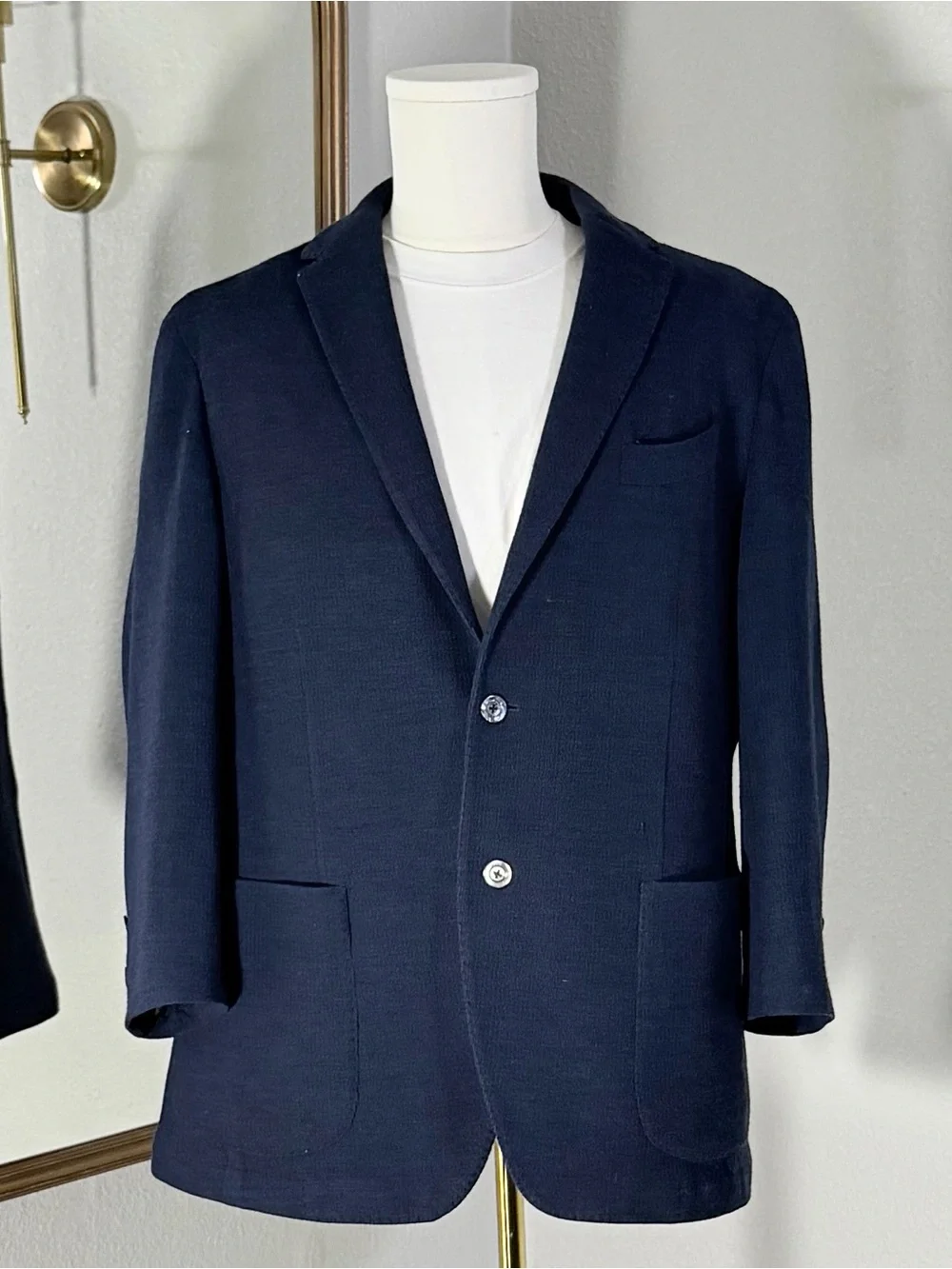 St. Croix Navy Blue 100% Virgin Wool Knit Blazer Jacket IT 56 Made in Italy